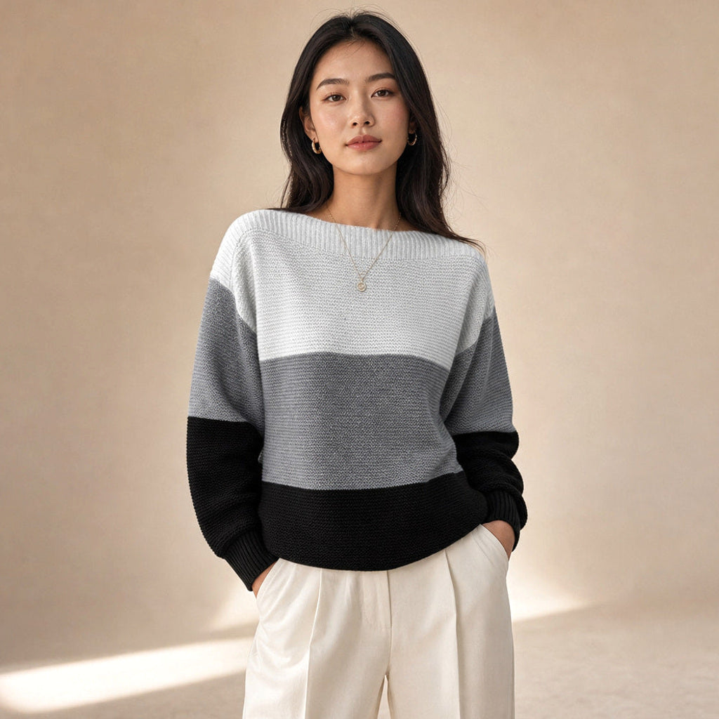 Luitgarde | Color-Block Pullover mit Rollkragen in Schwarz – Premium Editorial