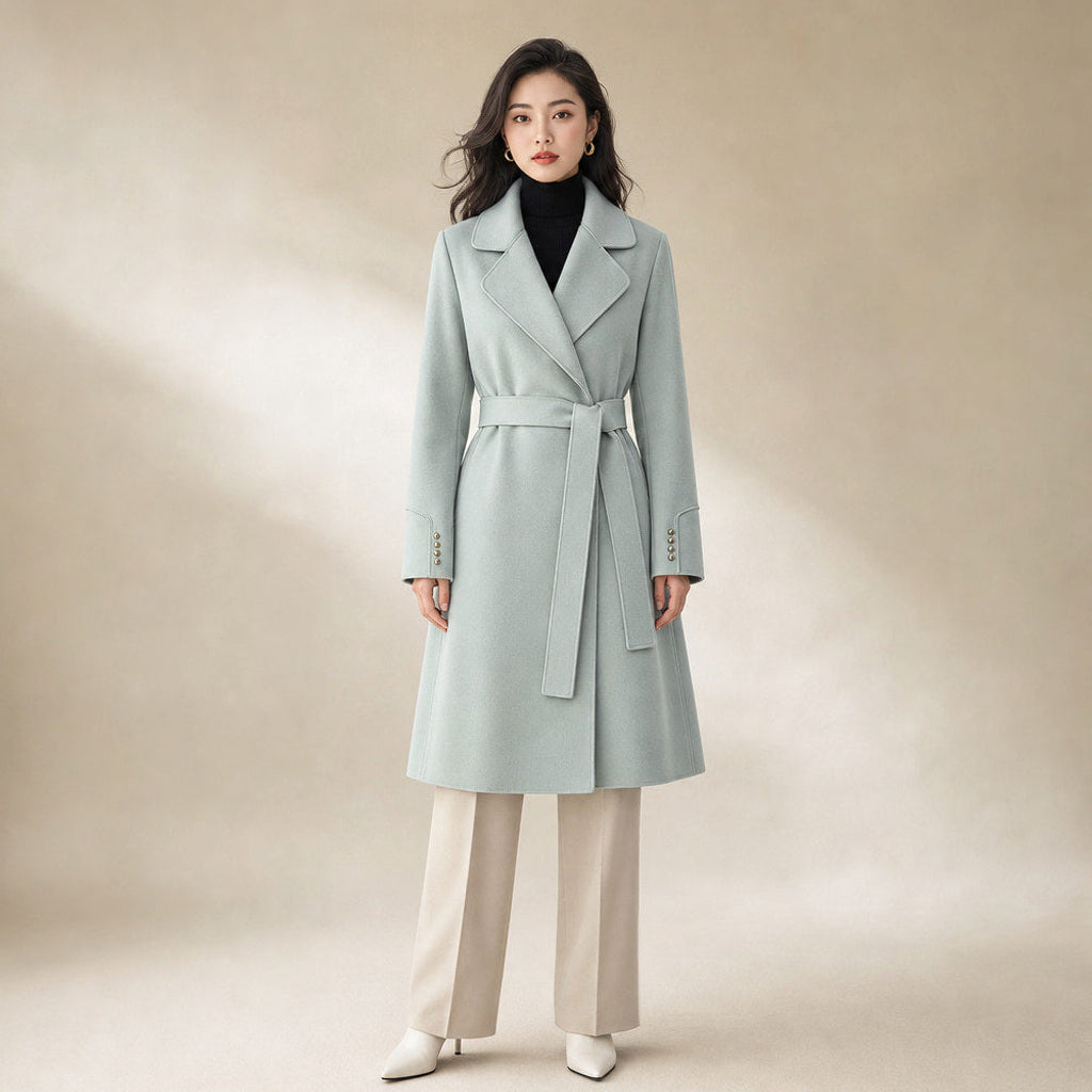 Lukas | Kurzer Trenchcoat mit Bindegürtel in Mintgrün – Premium Editorial