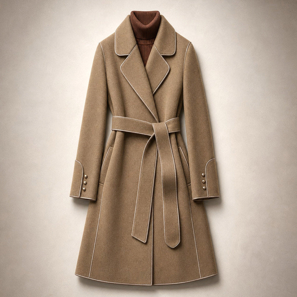 Lukas | Kurzer Trenchcoat mit Bindegürtel – Flatlay-Produktfoto