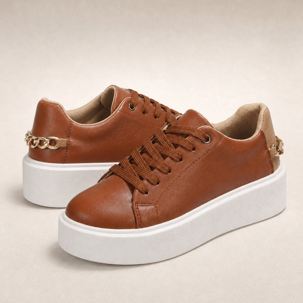 Lungunde | Plateau Sneaker mit Zierkette an der Ferse Braun – Produktfoto