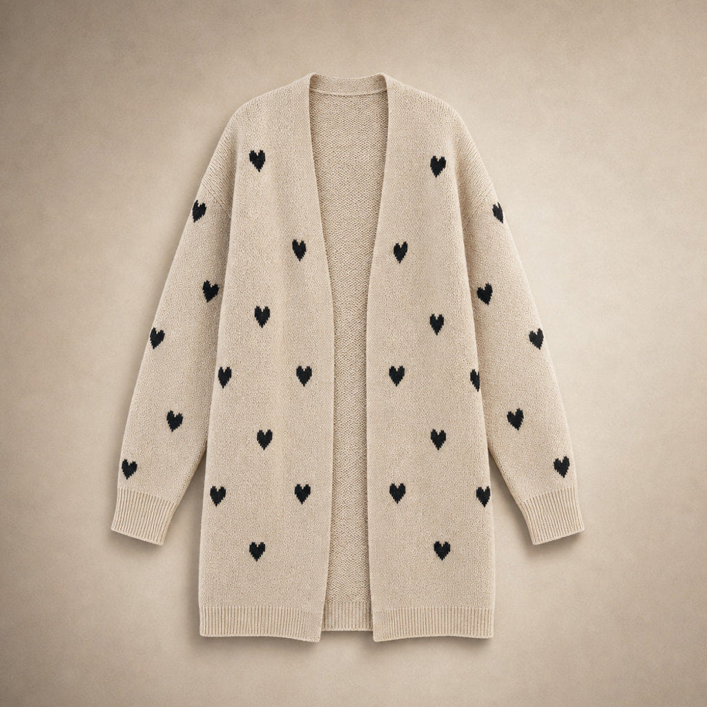 Lutgardis | Strickjacke mit Herzmuster und offener Front – Produktfoto