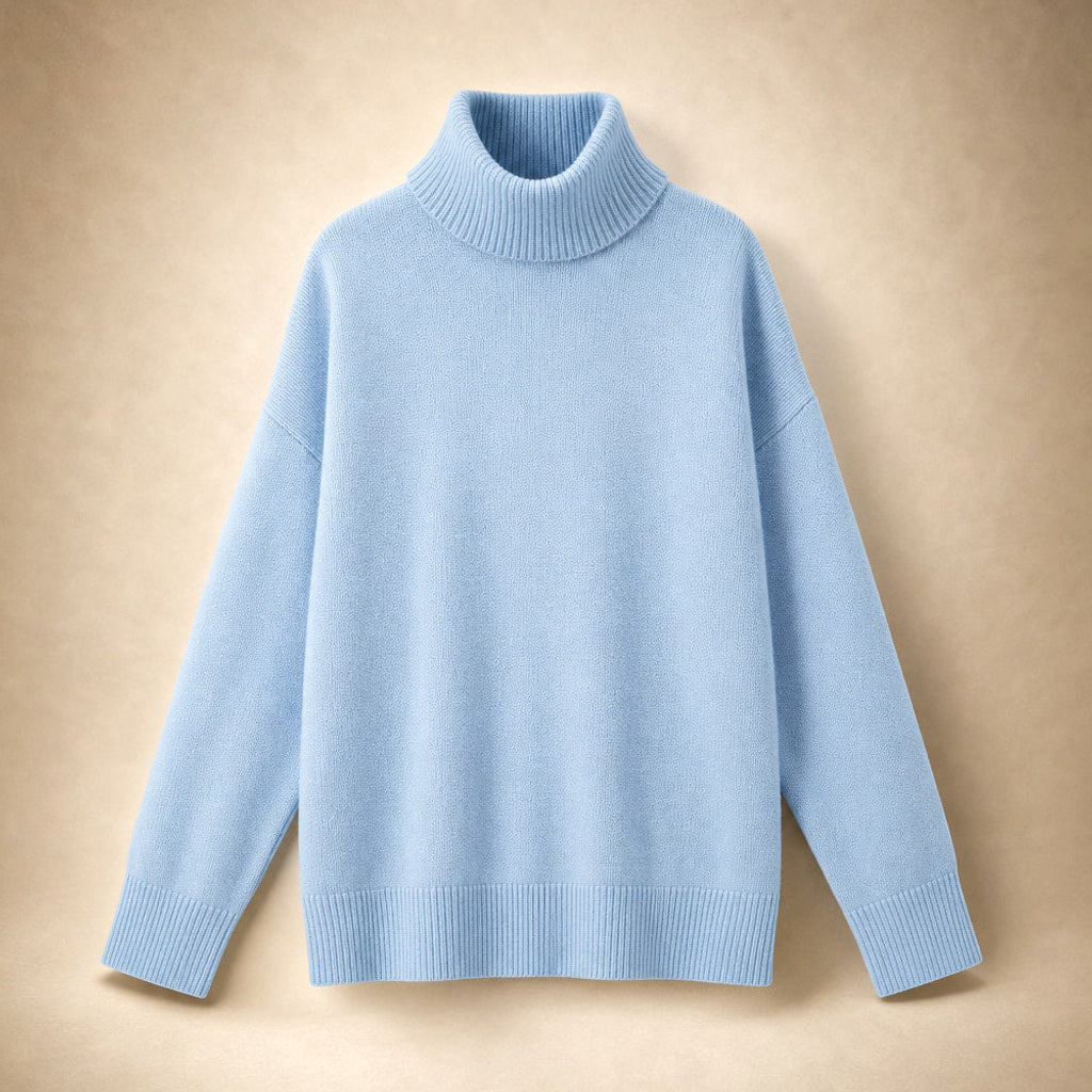 Machtilde | Rollkragenpullover Oversized mit Rippstrick Hellblau – Produktfoto