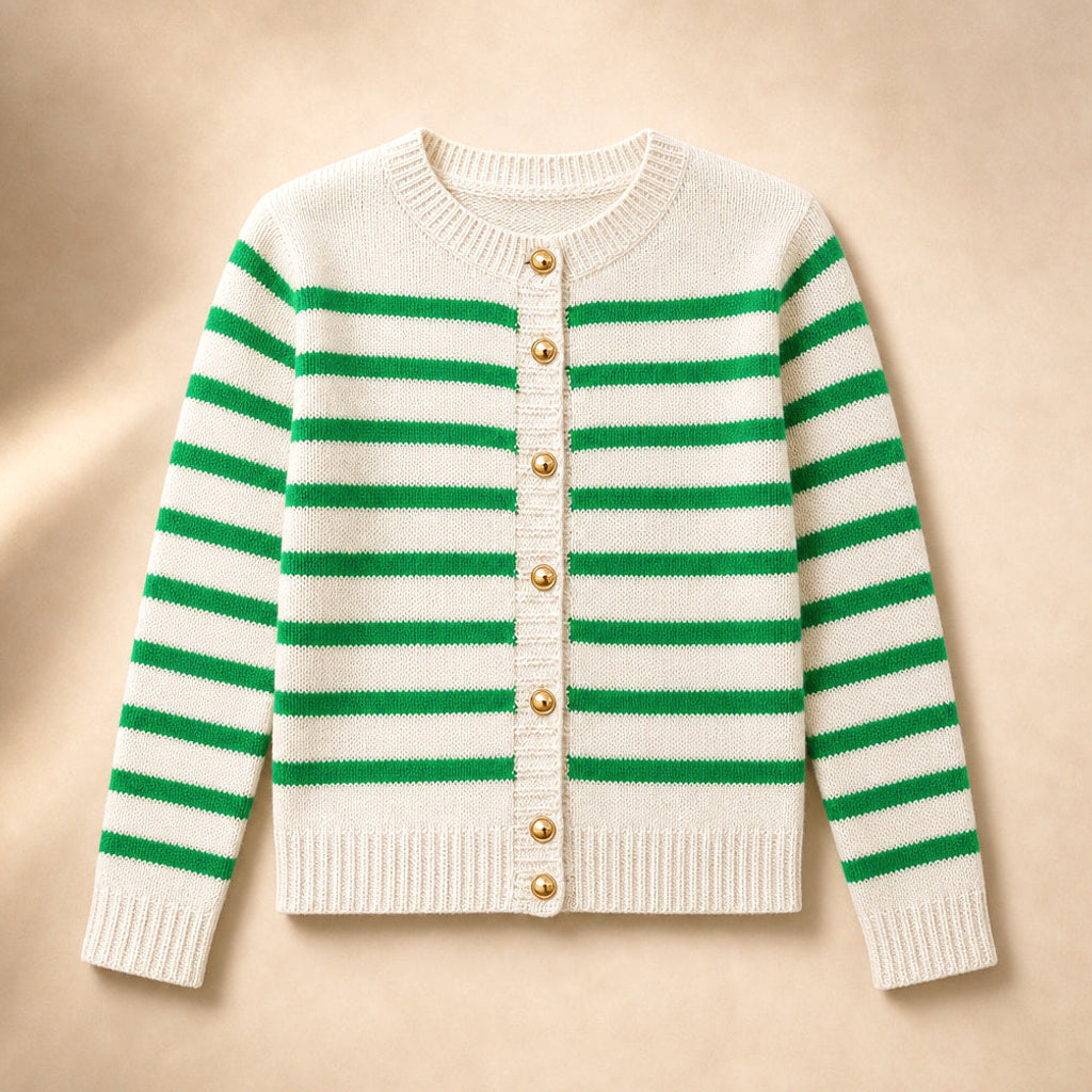 Magdalene | Strickjacke mit Streifen und Knopfleiste Grün – Produktfoto