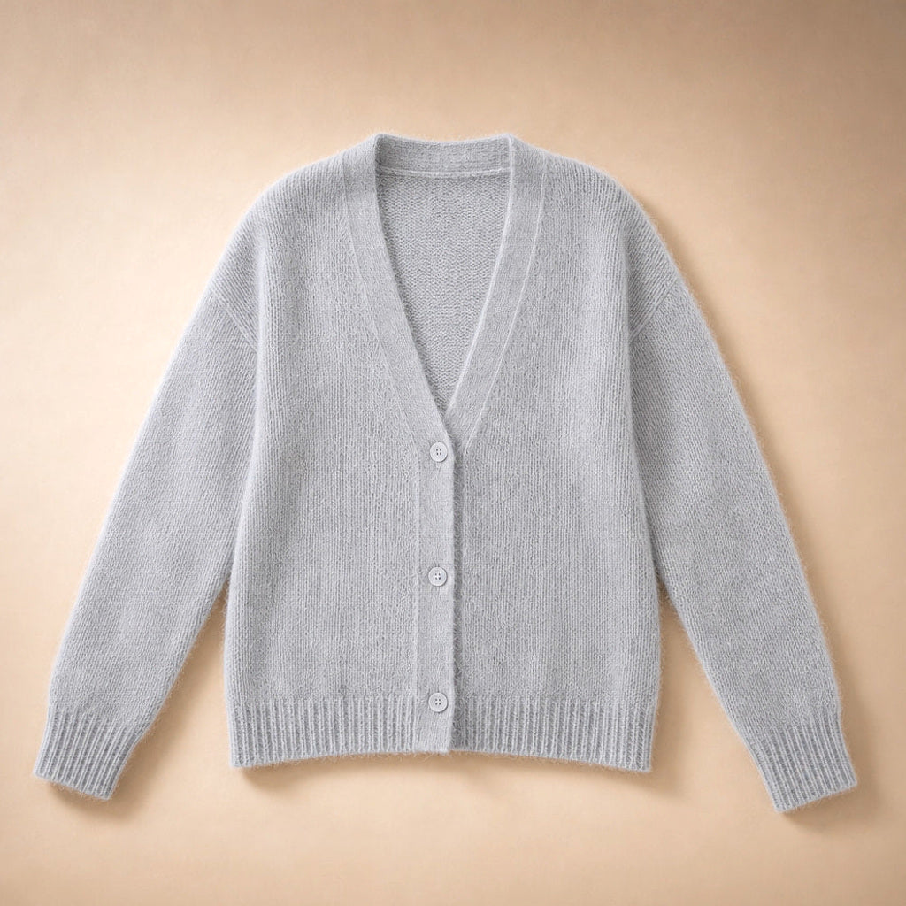 Maja | Pullover mit V-Ausschnitt und Knopfleiste Grau – Produktfoto