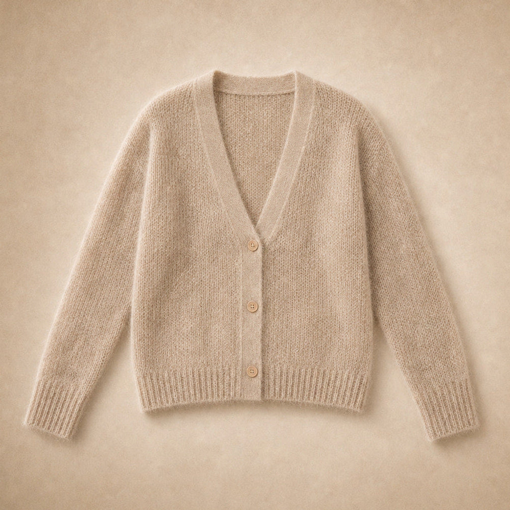 Maja | Pullover mit V-Ausschnitt und Knopfleiste Khaki – Produktfoto