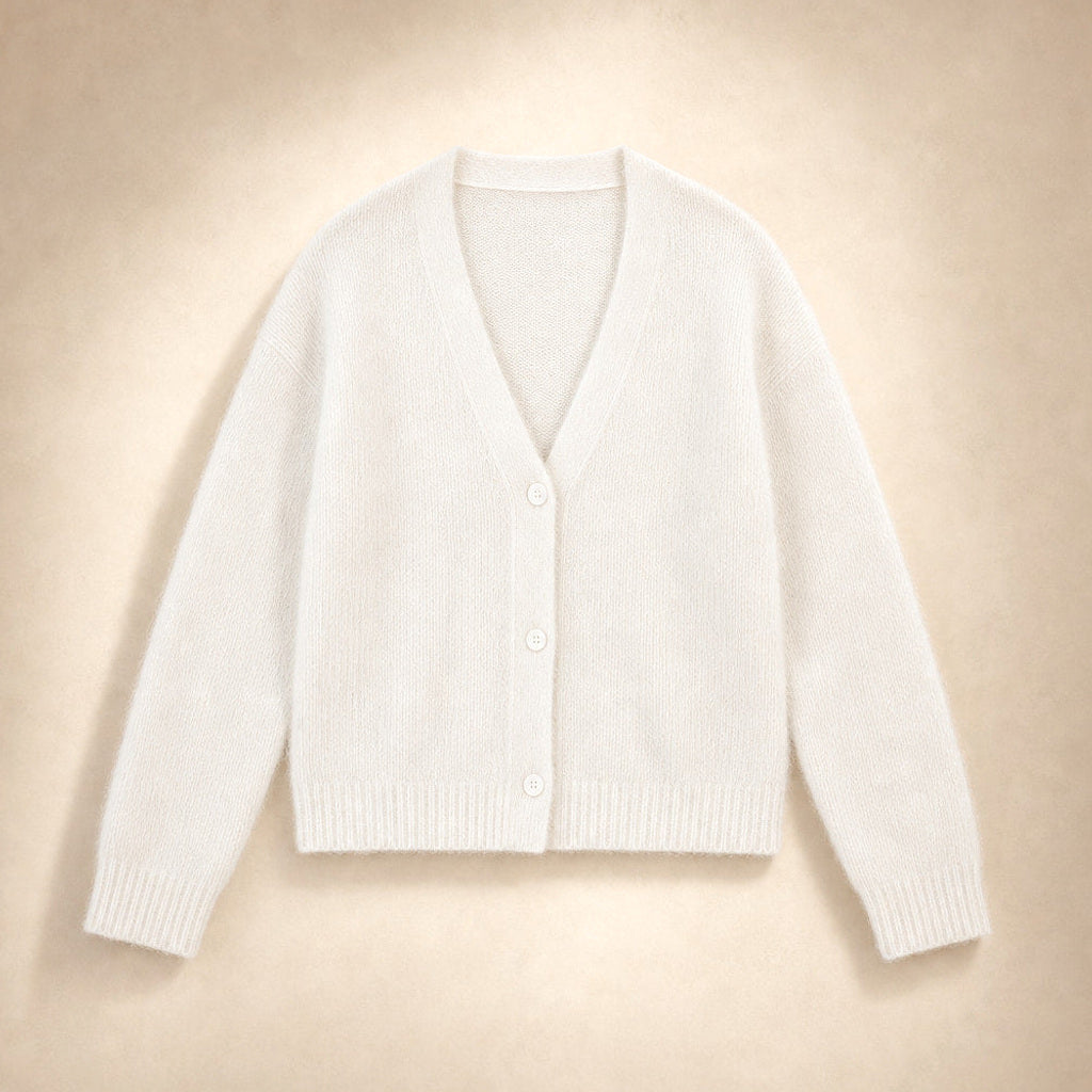 Maja | Pullover mit V-Ausschnitt und Knopfleiste Weiß – Produktfoto