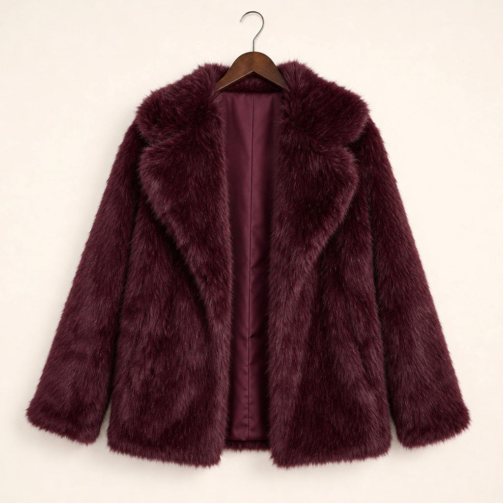 Margareta | Zottelmantel mit breitem Revers Bordeaux – Produktfoto