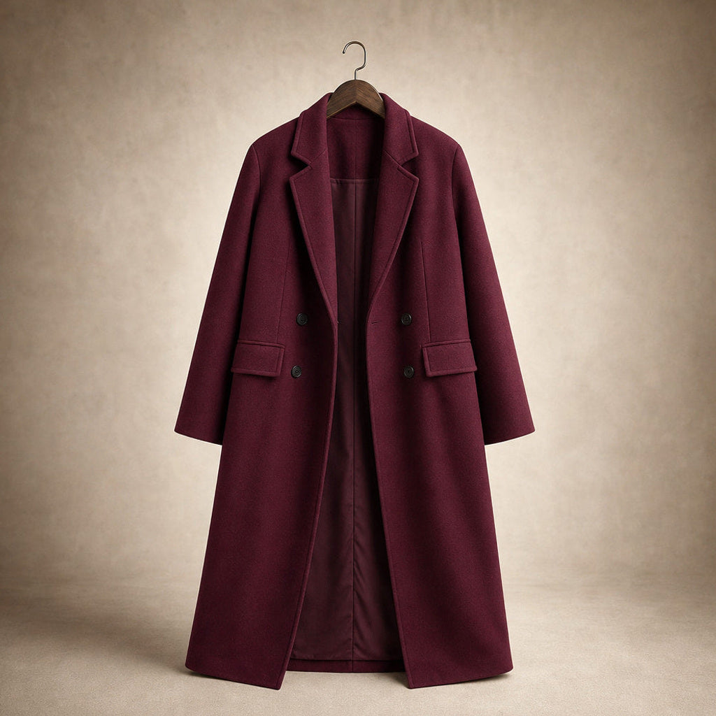 Meike | Kurzer Trenchcoat mit zweireihiger Knopfleiste Bordeaux – Produktfoto