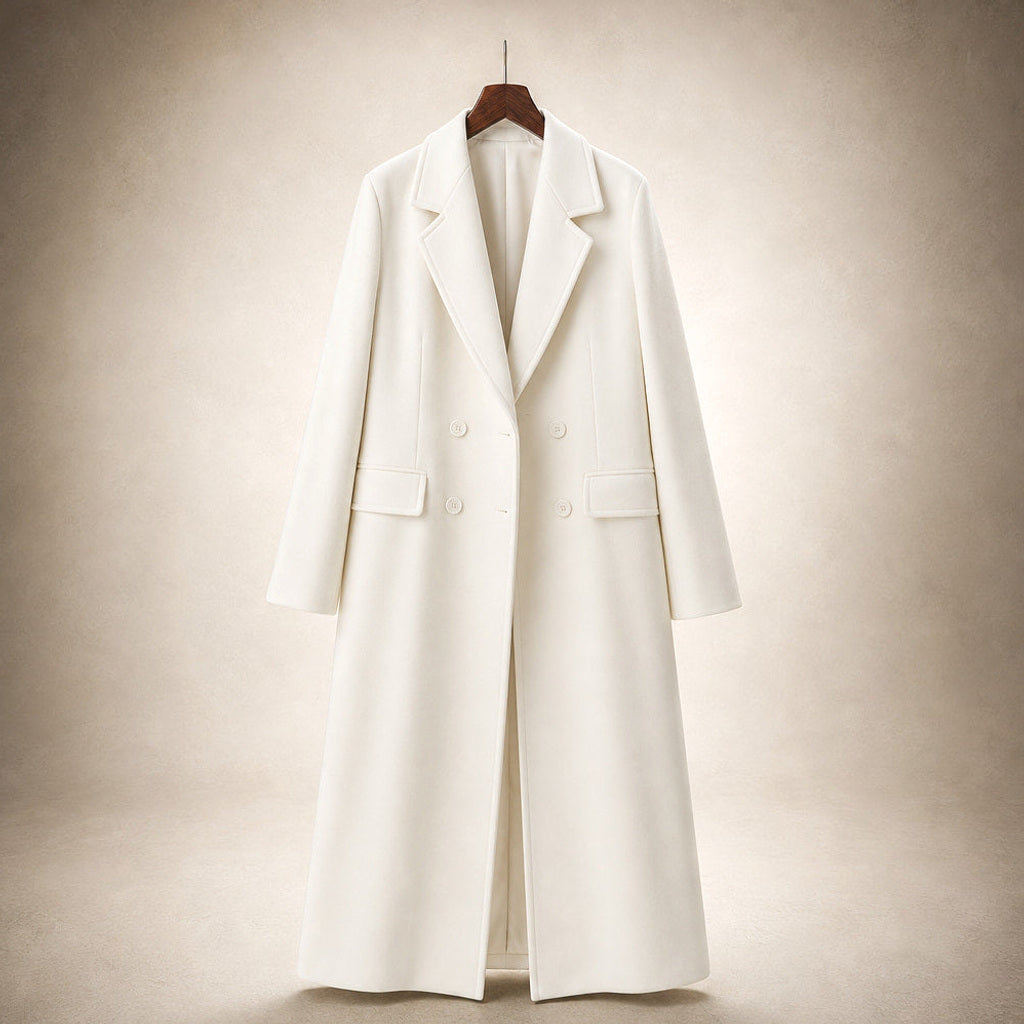 Meike | Kurzer Trenchcoat mit zweireihiger Knopfleiste Weiß – Produktfoto