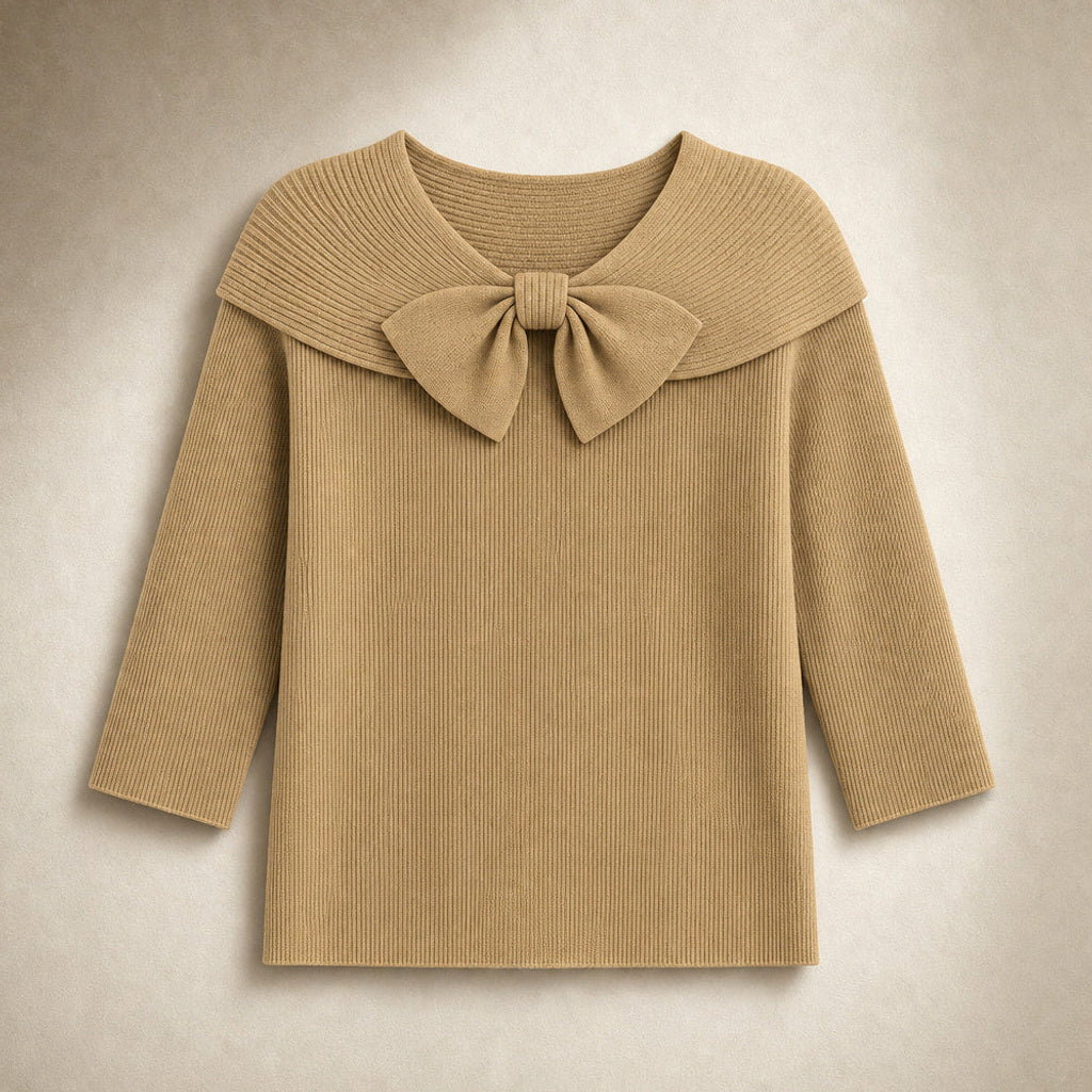 Meta | Strickpullover mit Schleife am Ausschnitt Khaki – Produktfoto