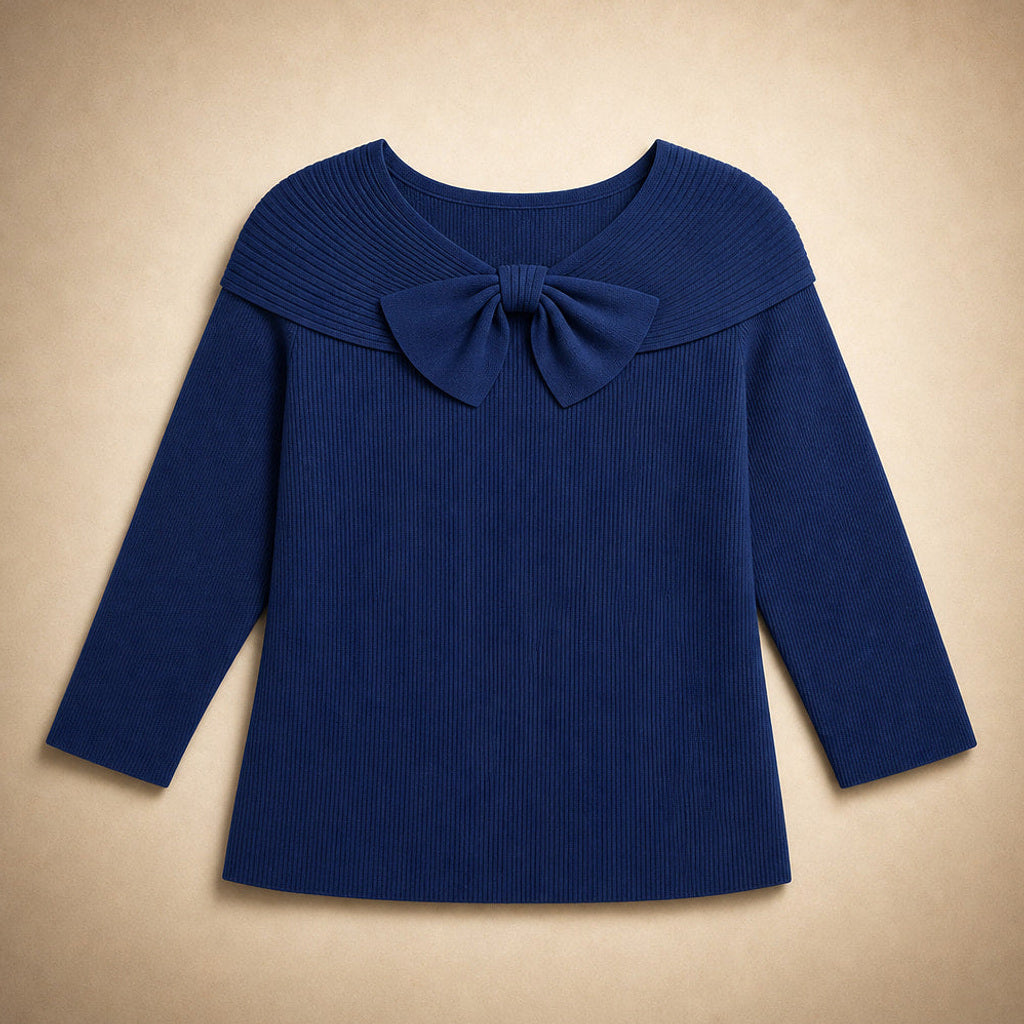 Meta | Strickpullover mit Schleife am Ausschnitt Marineblau / Blau – Produktfoto