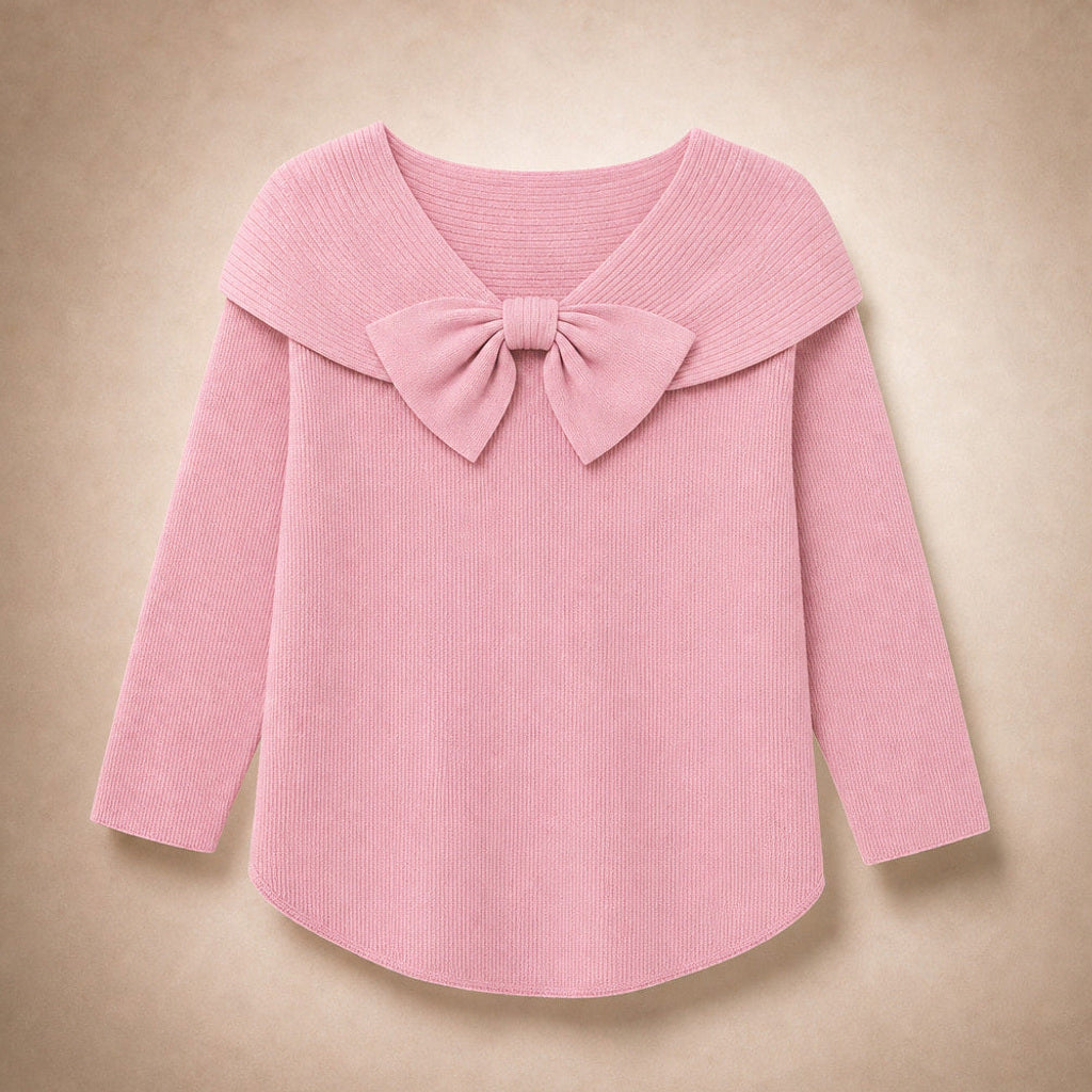Meta | Strickpullover mit Schleife am Ausschnitt Pink – Produktfoto