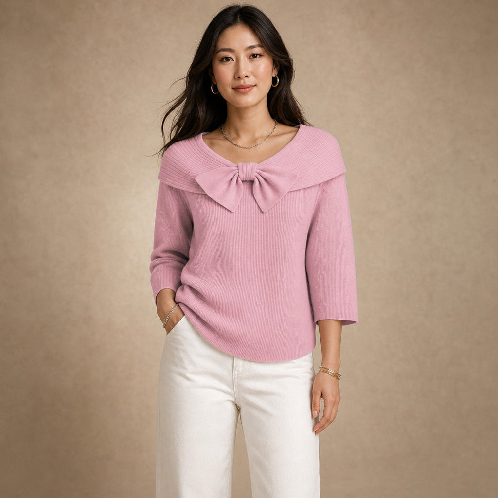 Meta | Strickpullover mit Schleife am Ausschnitt in Pink – Premium Editorial