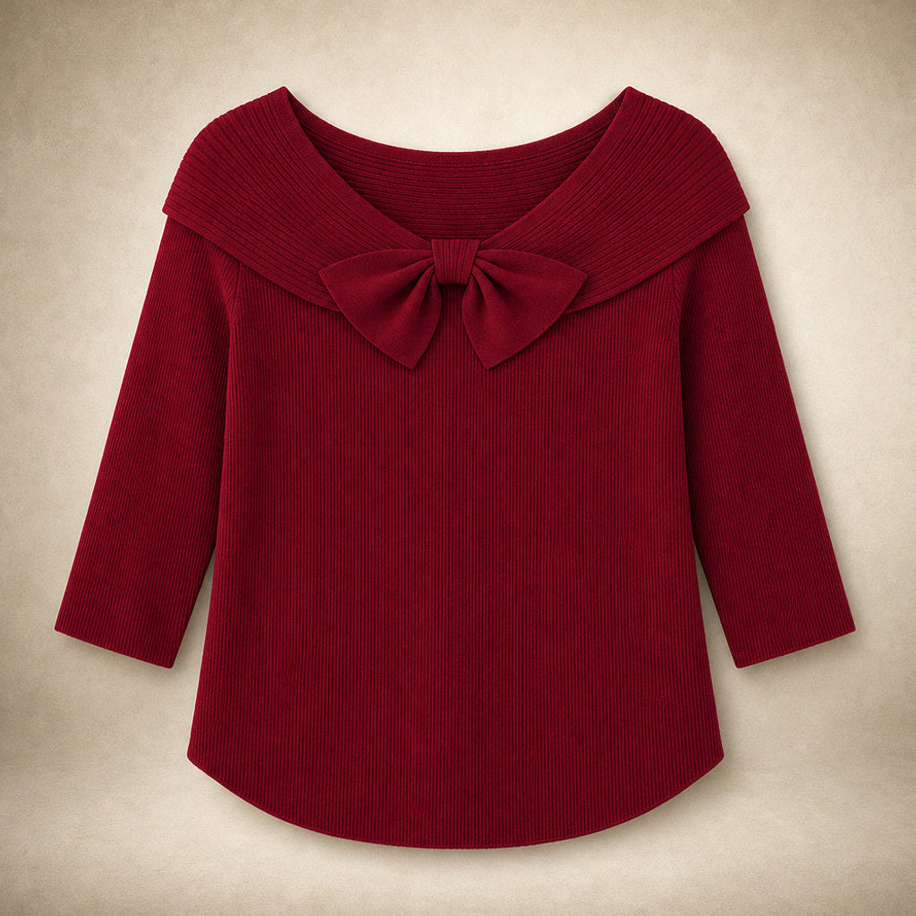 Meta | Strickpullover mit Schleife am Ausschnitt Rot – Produktfoto