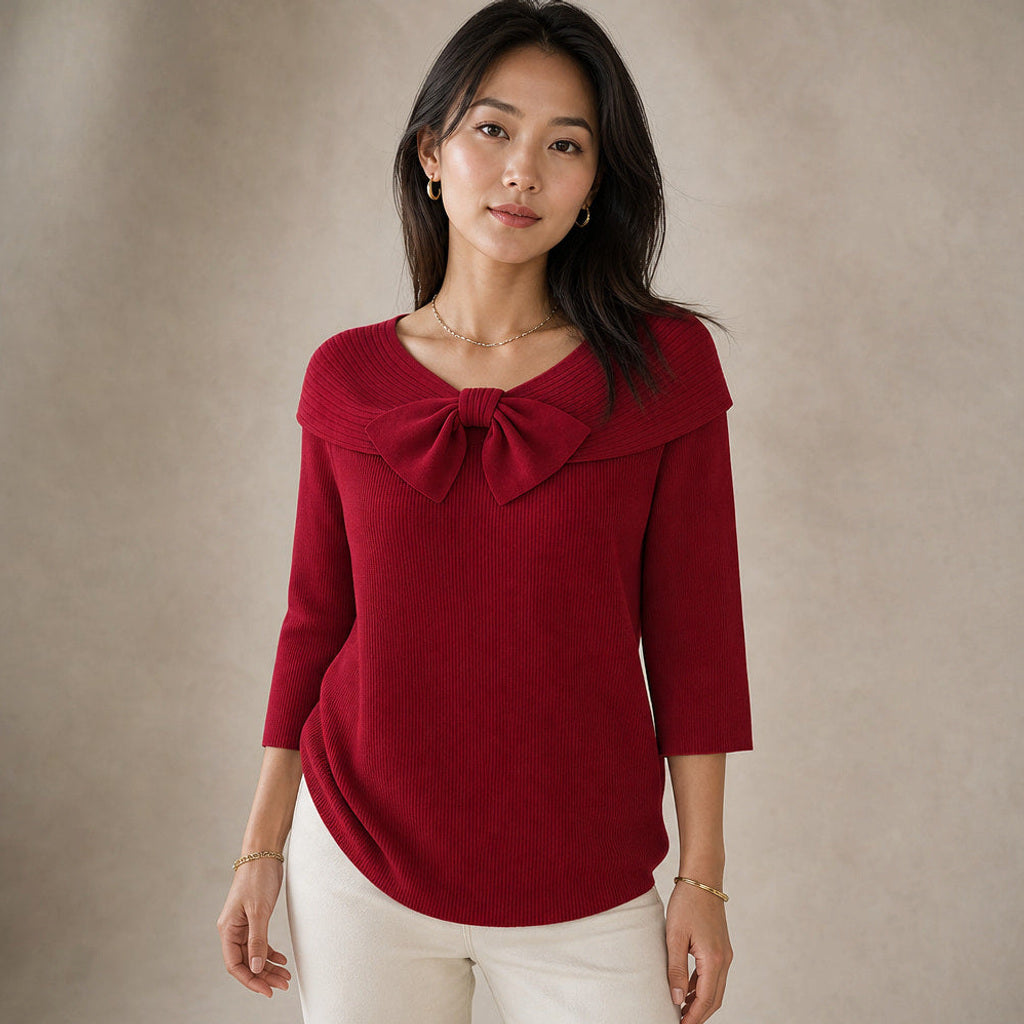 Meta | Strickpullover mit Schleife am Ausschnitt in Rot – Premium Editorial