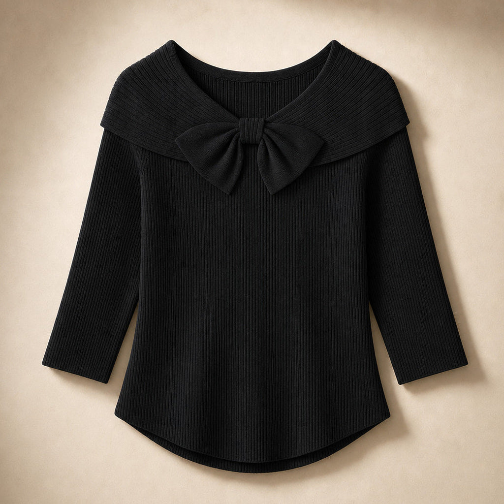 Meta | Strickpullover mit Schleife am Ausschnitt Schwarz – Produktfoto