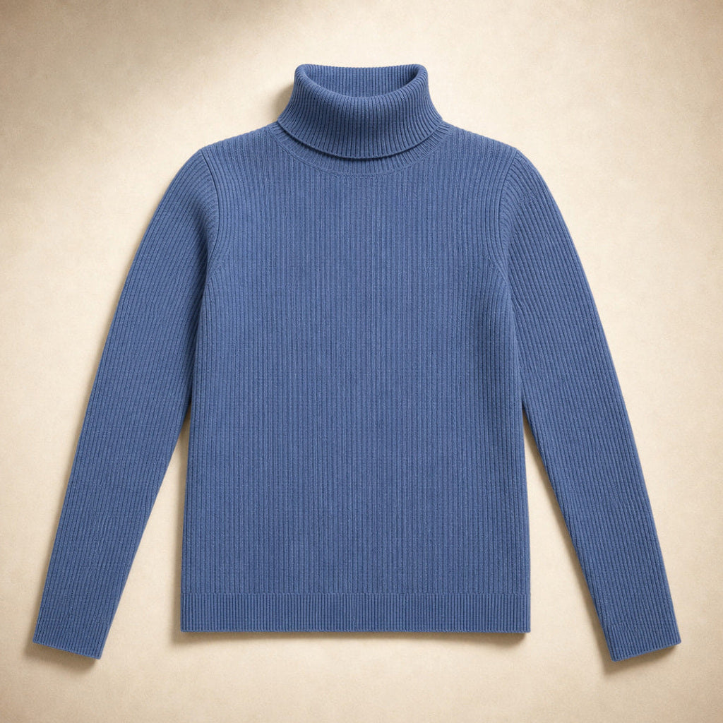 Metta | Rollkragenpullover aus Feinrippstrick Blau – Produktfoto