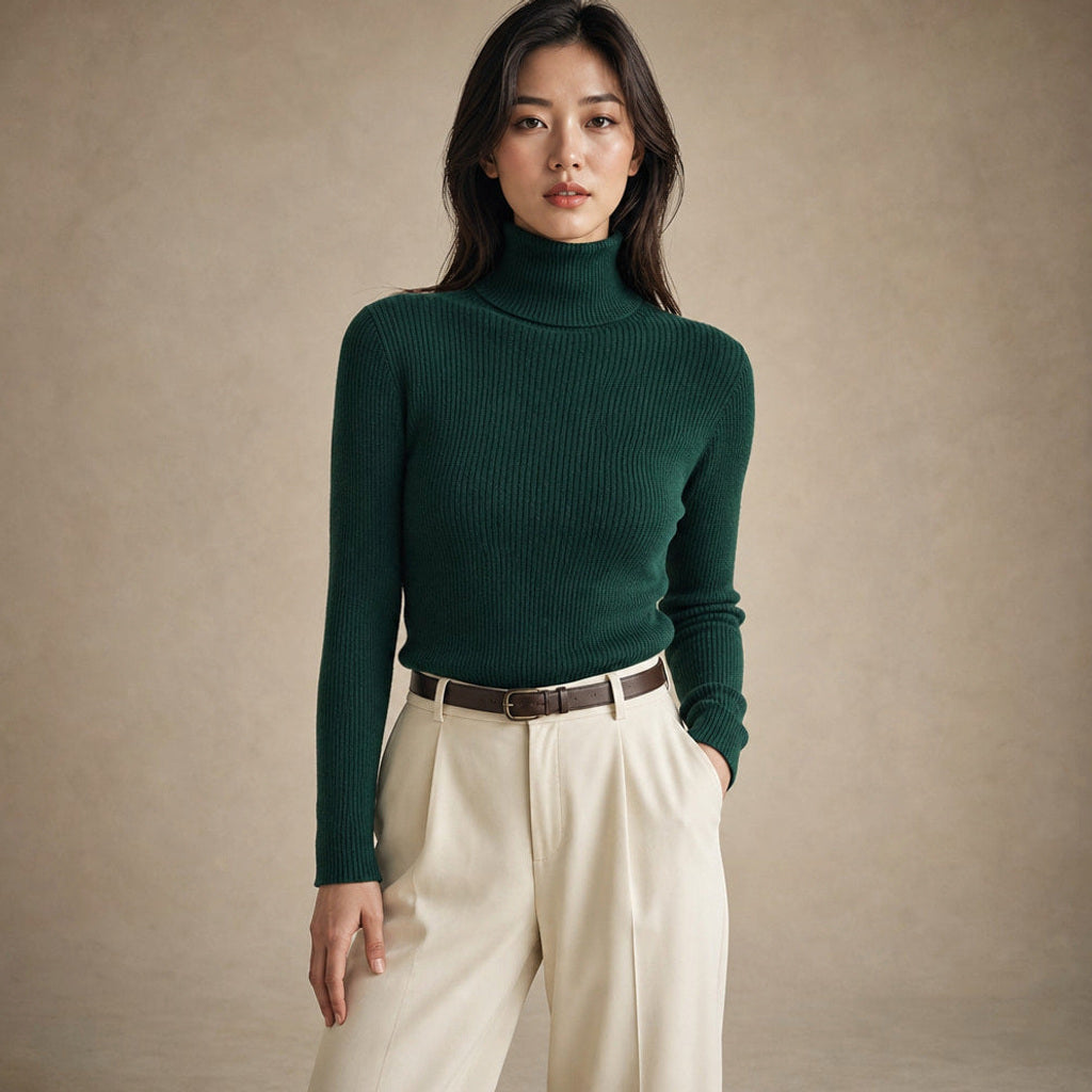 Metta | Rollkragenpullover aus Feinrippstrick in Grün – Premium Editorial