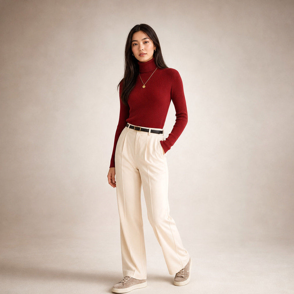 Metta | Rollkragenpullover aus Feinrippstrick Rot – Seitenansicht