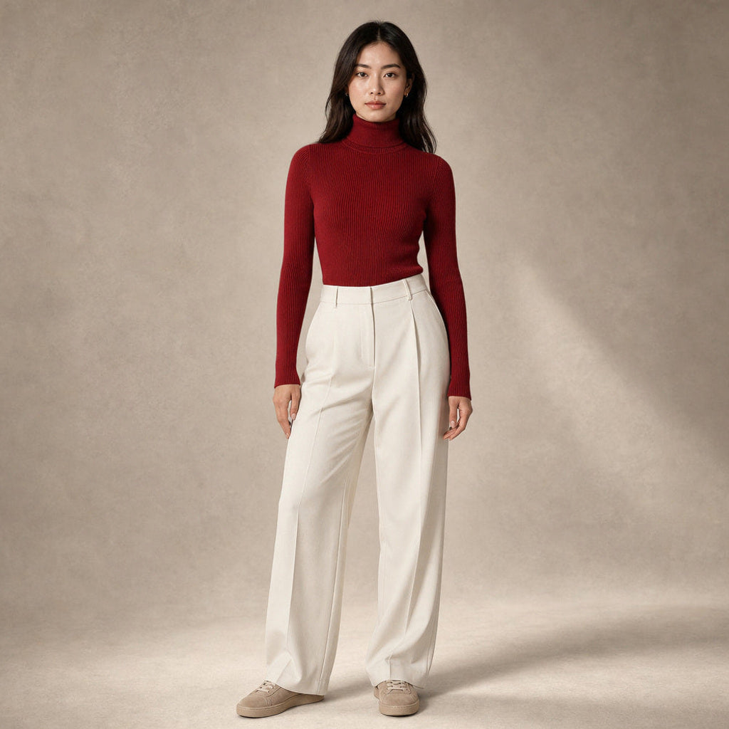 Metta | Rollkragenpullover aus Feinrippstrick in Rot – Premium Editorial