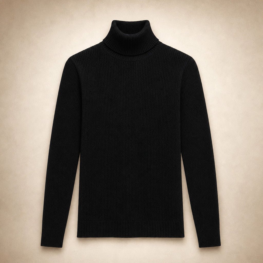 Metta | Rollkragenpullover aus Feinrippstrick Schwarz – Produktfoto