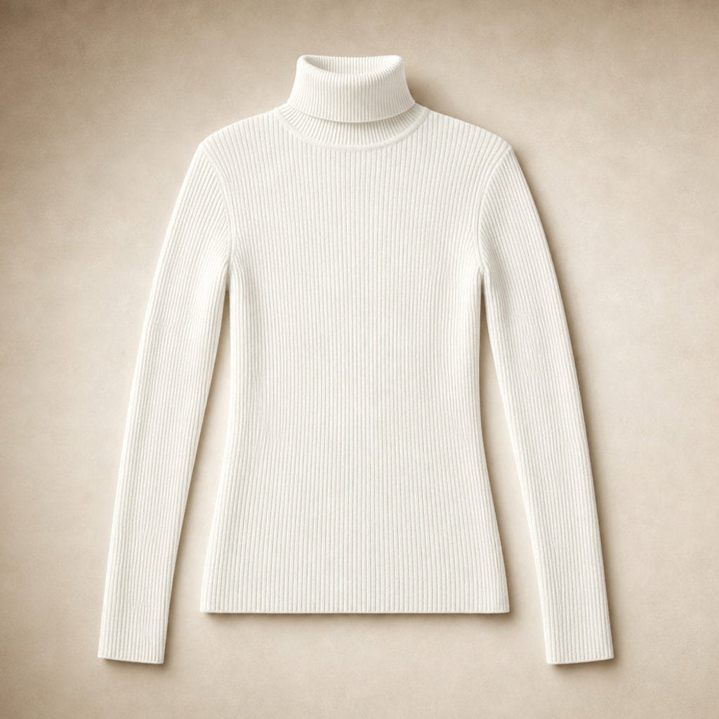 Metta | Rollkragenpullover aus Feinrippstrick Weiß – Produktfoto