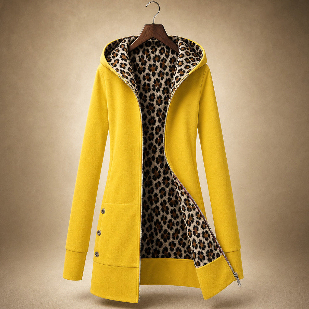 Nadine | Winterjacke mit Kapuze und Leopardenmuster Gelb – Produktfoto
