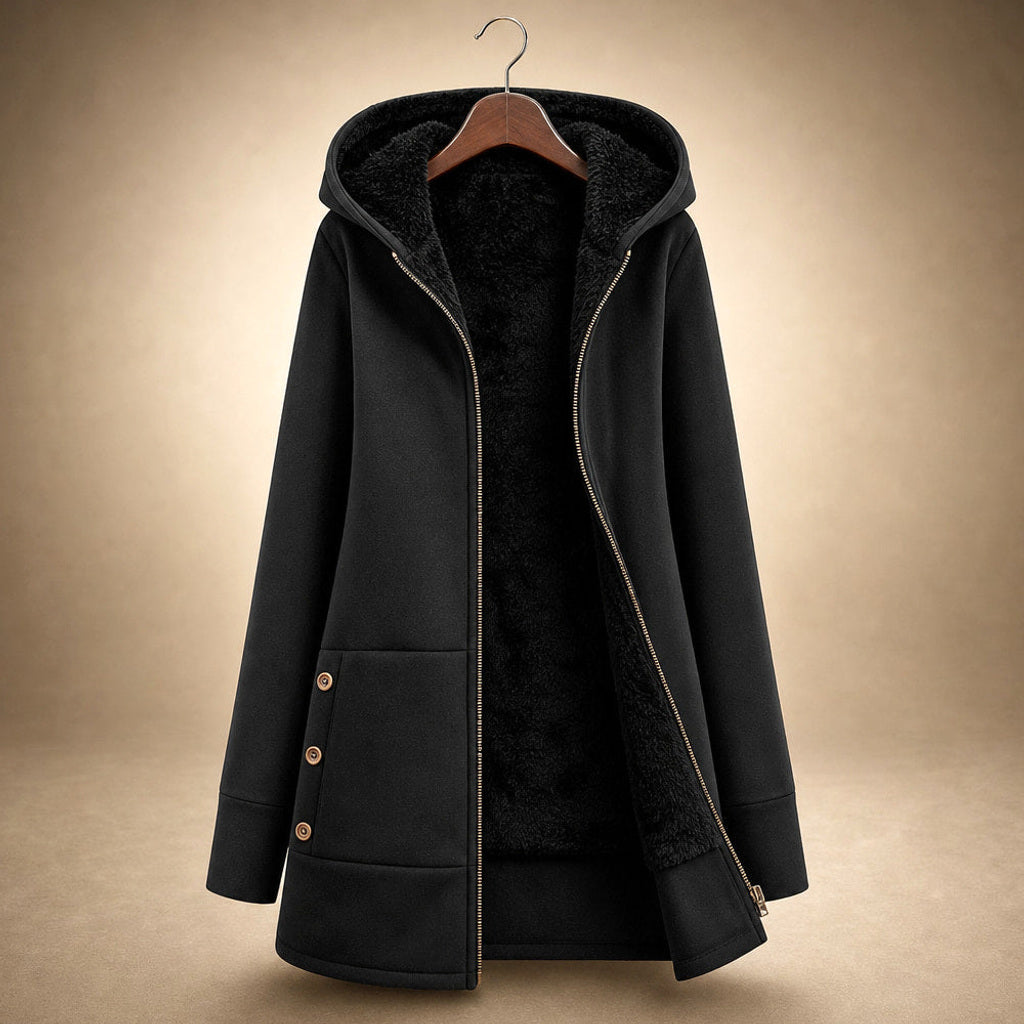 Nadine | Winterjacke mit Kapuze und Leopardenmuster Schwarz – Produktfoto