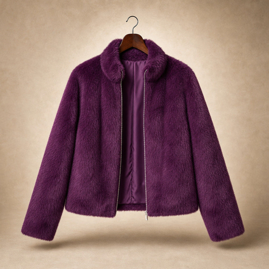Nordhild | Kurzjacke aus Webpelz mit taillierter Passform Lila – Produktfoto