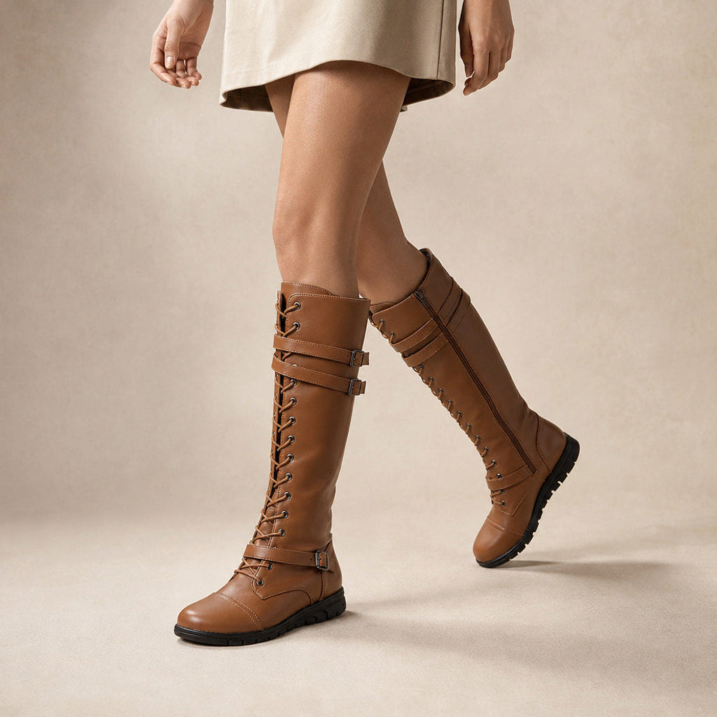 Odilia | Kniehohe Stiefel mit Plateausohle Braun – Produktfoto