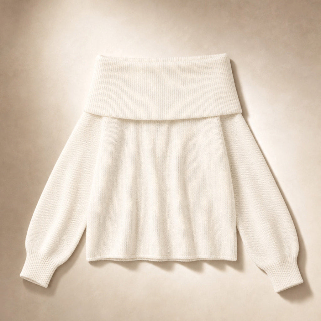 Odilie | Off-Shoulder-Pullover mit Longline-Schnitt Weiß – Produktfoto