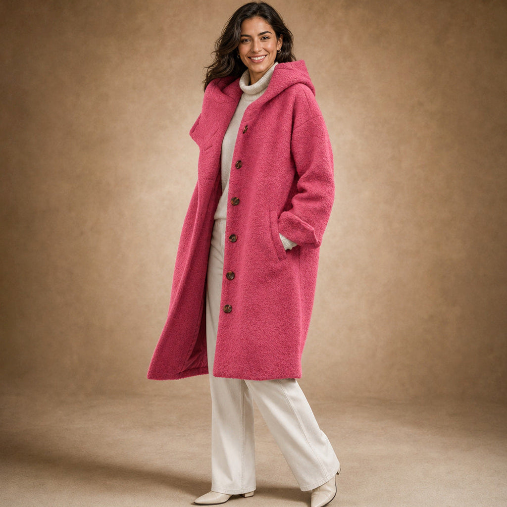 Ofka | Lange Winterjacke mit schmalem Schnitt Dunkelrosa – Seitenansicht