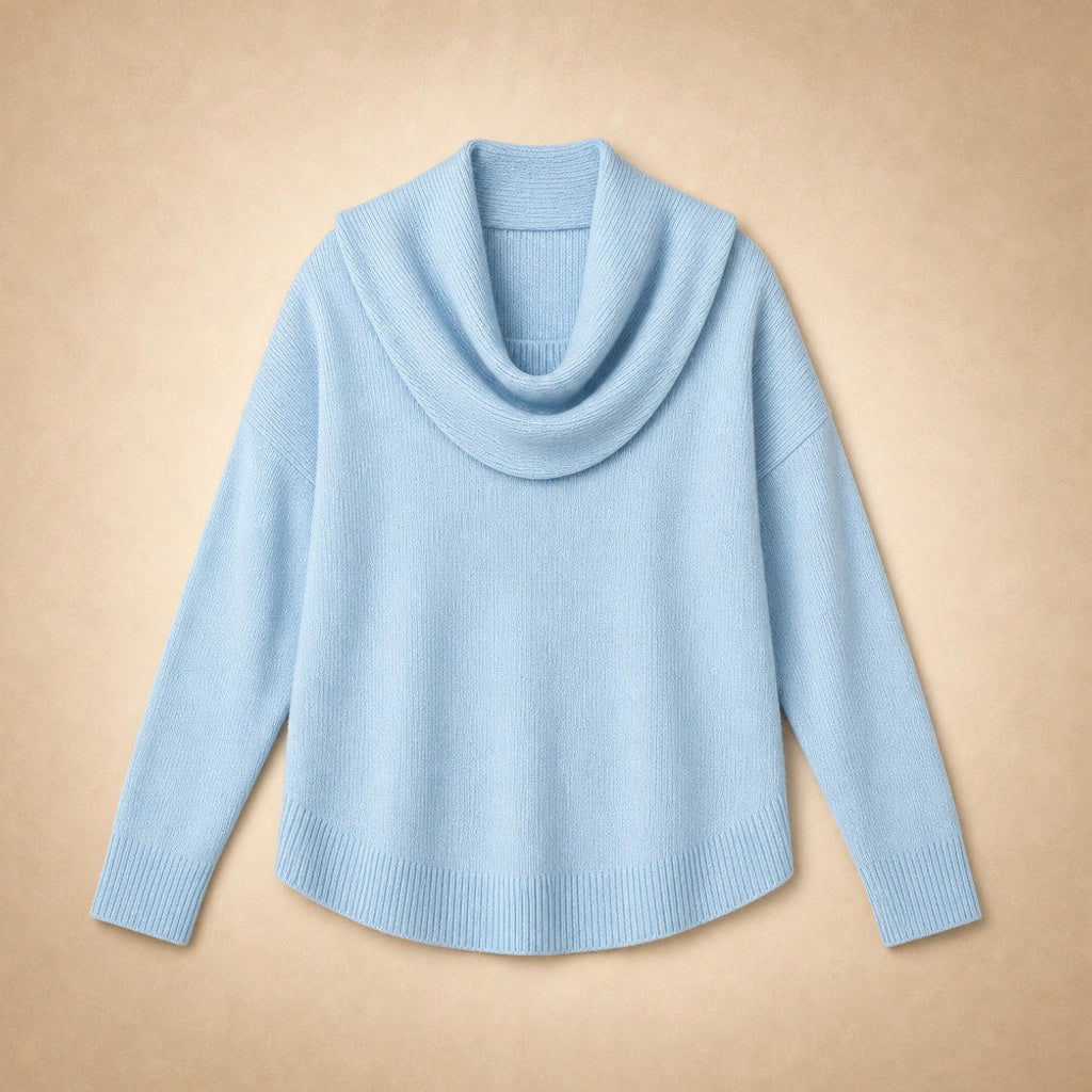 Olesha | Rollkragenpullover mit Wasserfallkragen Hellblau – Produktfoto