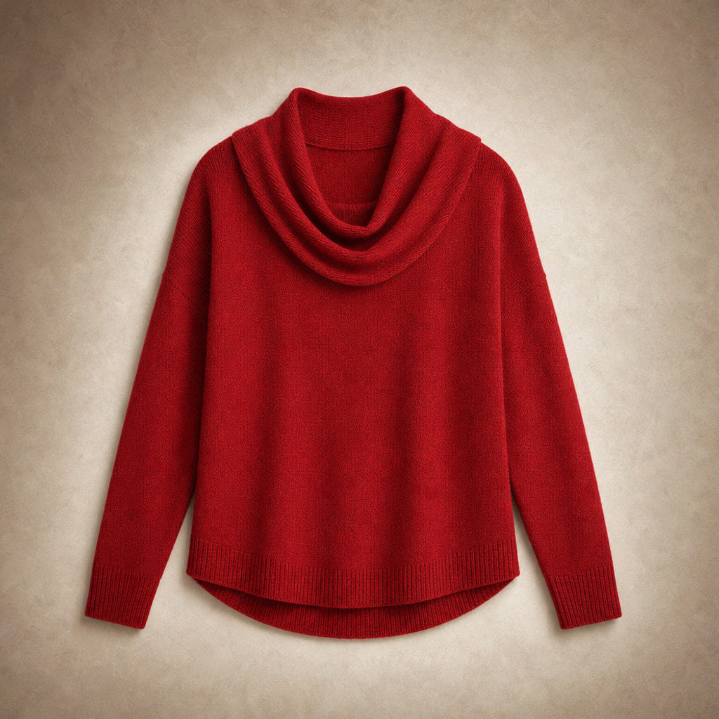 Olesha | Rollkragenpullover mit Wasserfallkragen Rot – Produktfoto