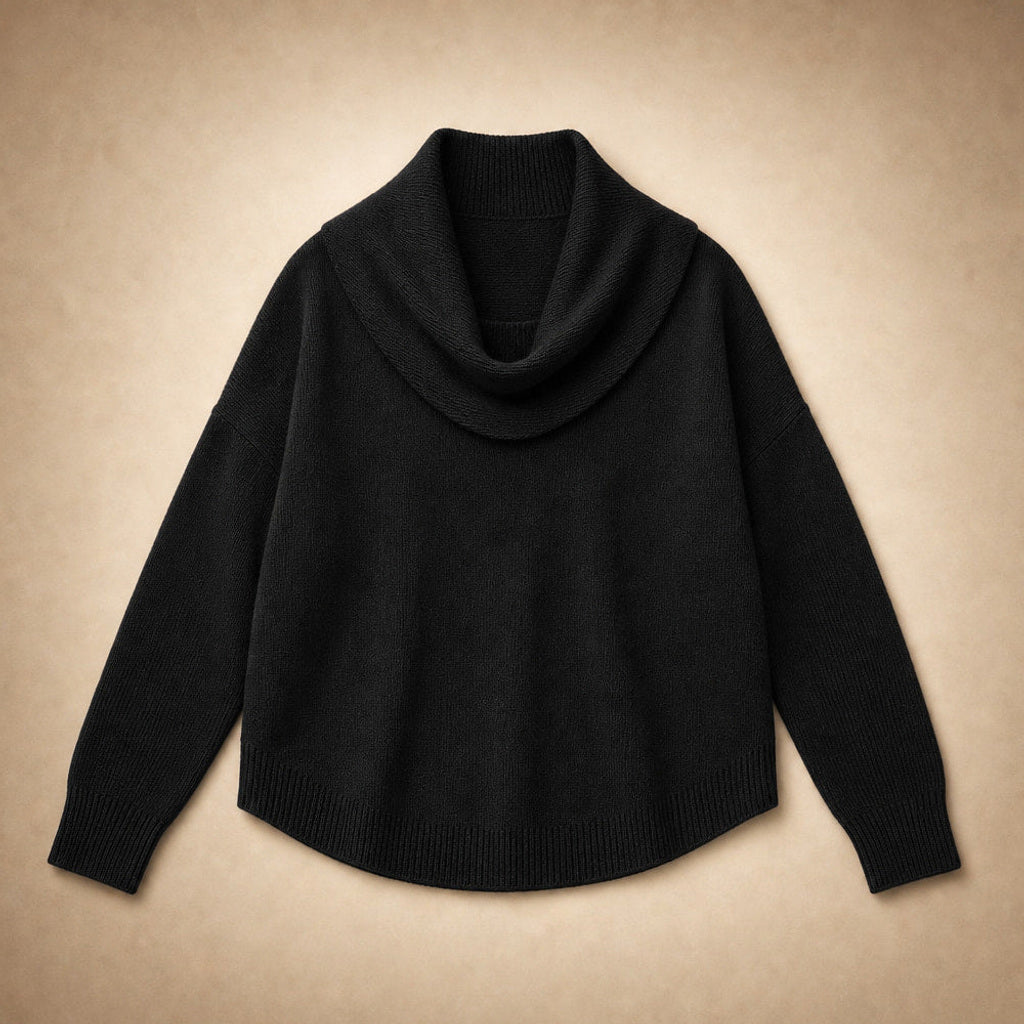 Olesha | Rollkragenpullover mit Wasserfallkragen Schwarz – Produktfoto