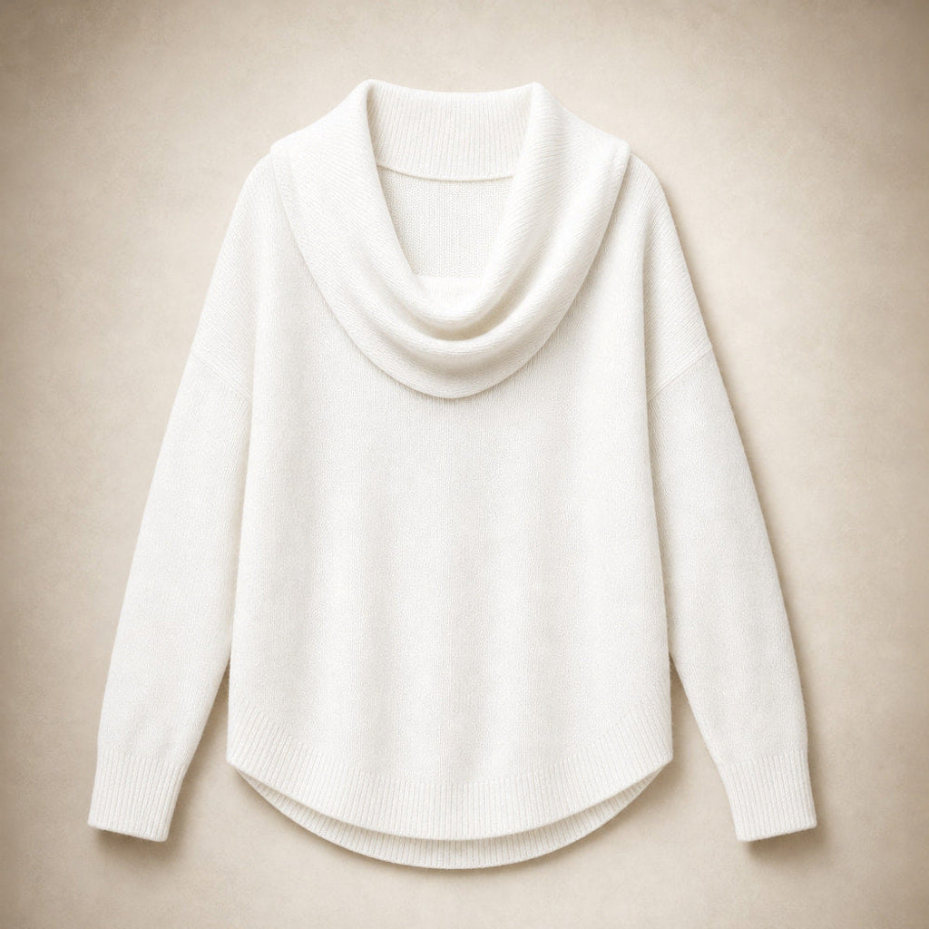 Olesha | Rollkragenpullover mit Wasserfallkragen Weiß – Produktfoto