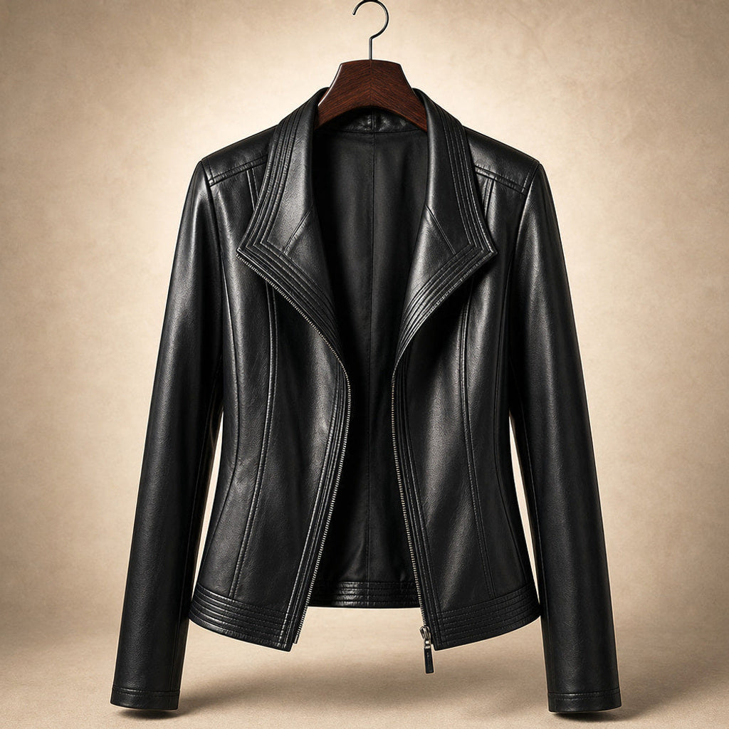 Ortlinde | Kunstlederjacke mit asymmetrischem Zip Jet Black – Produktfoto