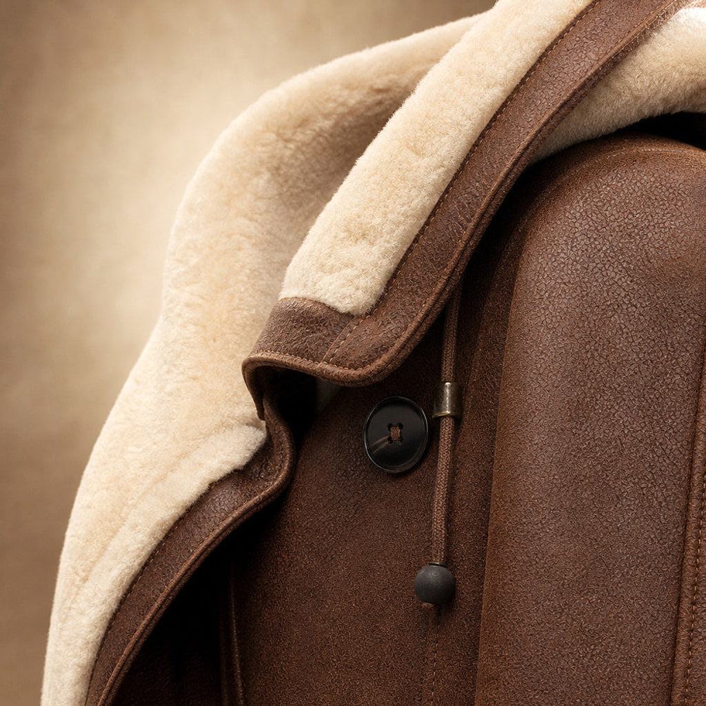 Otokar | Langer Steppmantel mit Kapuze Braun Braun – Stoff- und Detailaufnahme