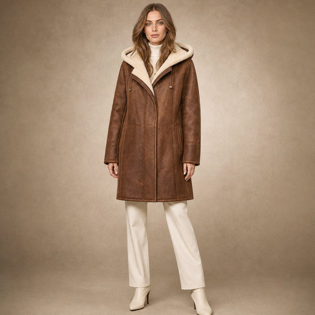 Otokar | Langer Steppmantel mit Kapuze Braun in Braun – Premium Editorial