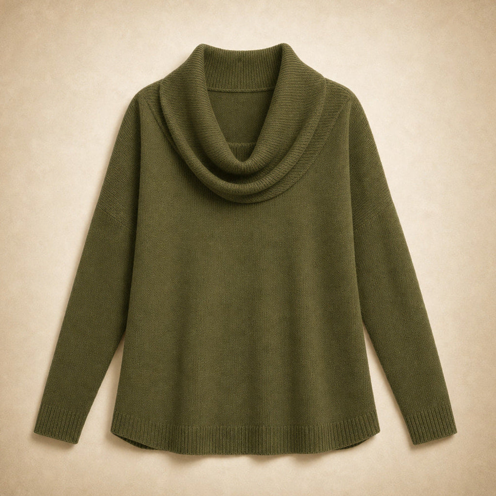 Ragintraud | Rollkragenpullover mit drapiertem Kragen Grün – Produktfoto