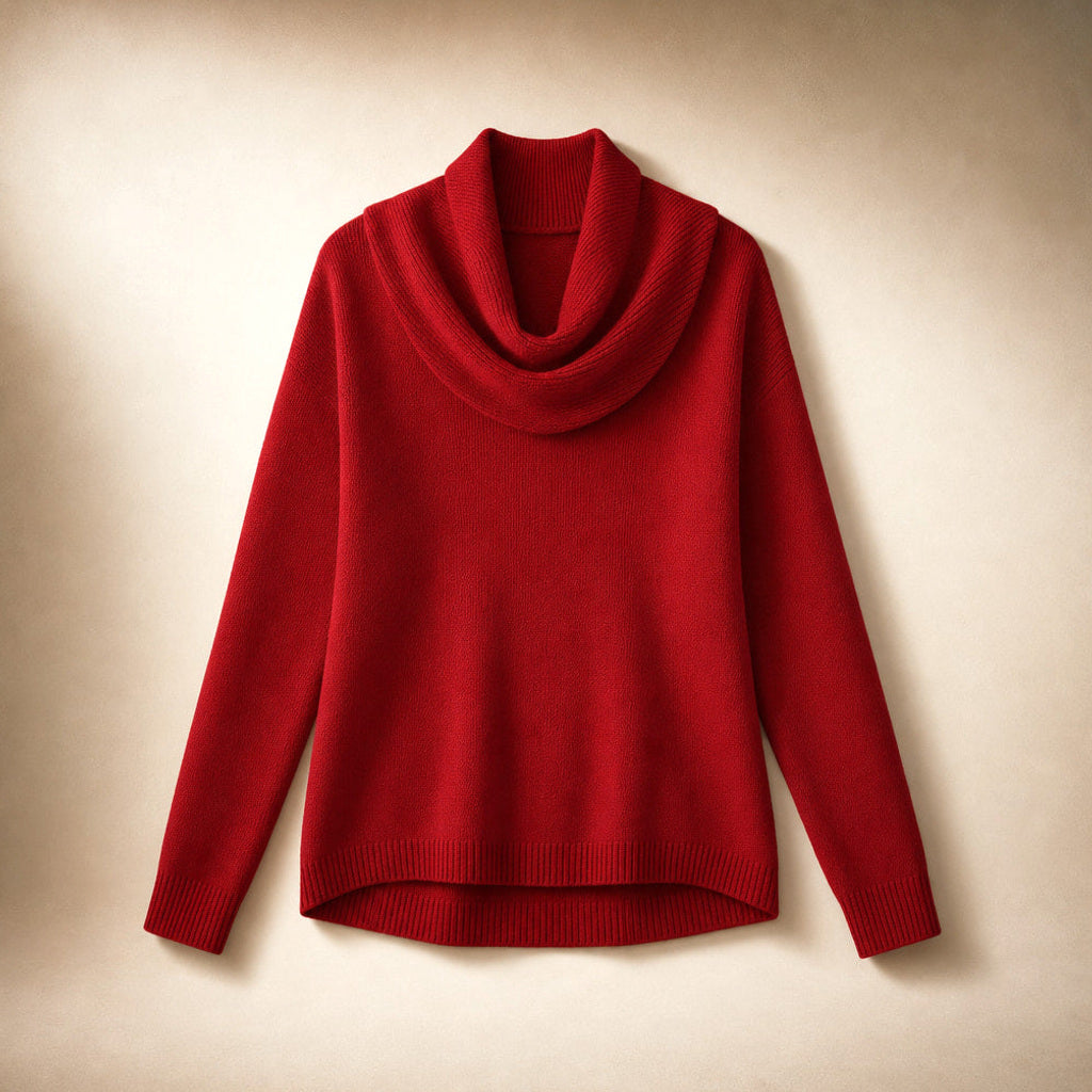 Ragintraud | Rollkragenpullover mit drapiertem Kragen Rot – Produktfoto