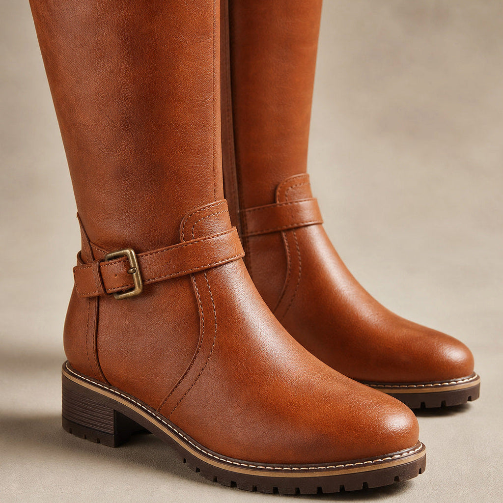 Raika | Chelsea Boots mit hohem Schaft und Seitenzip Hellbraun – Stoff- und Detailaufnahme