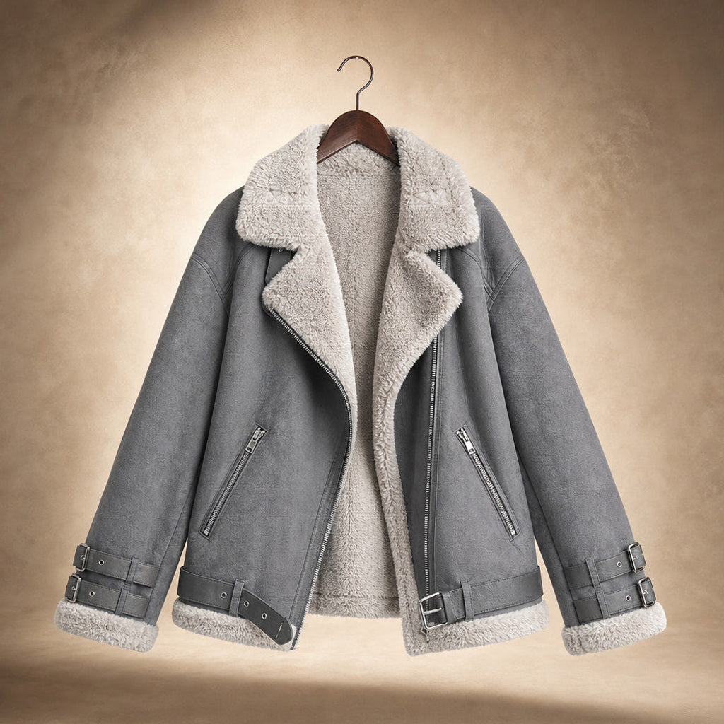 Raingard | Lammfellimitat-Jacke mit Bindegürtel – Produktfoto