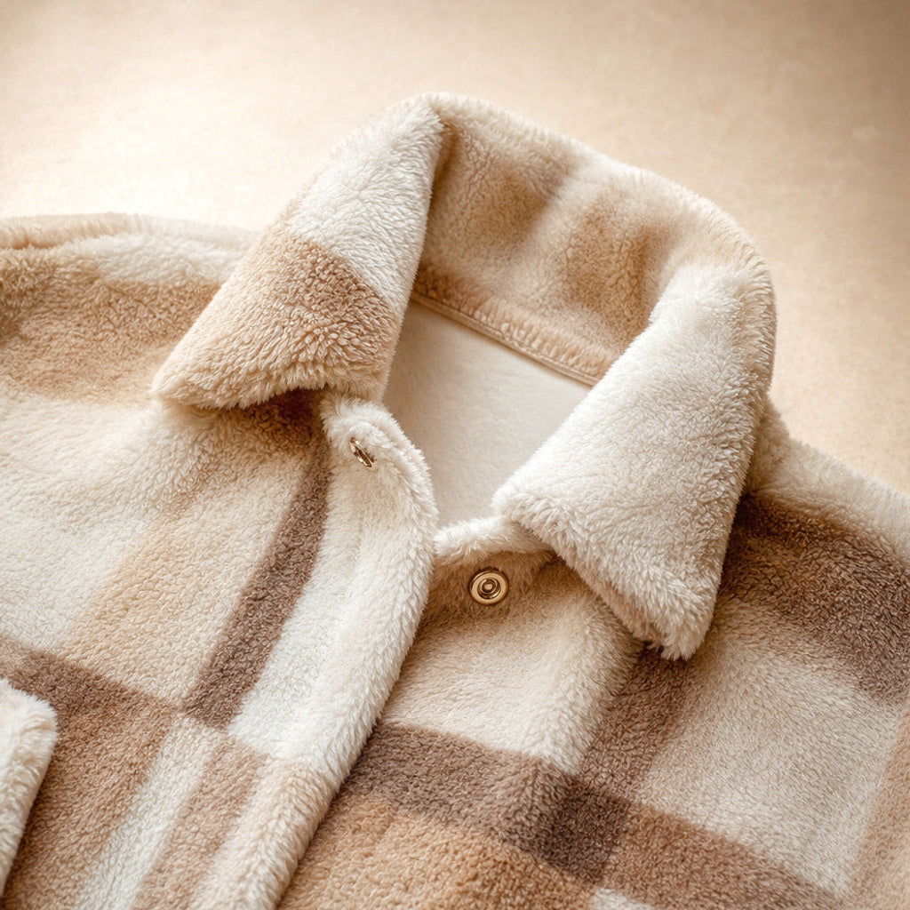 Rainhild | Samtjacke mit Karomuster und Stehkragen Weiß Weiß – Stoff- und Detailaufnahme