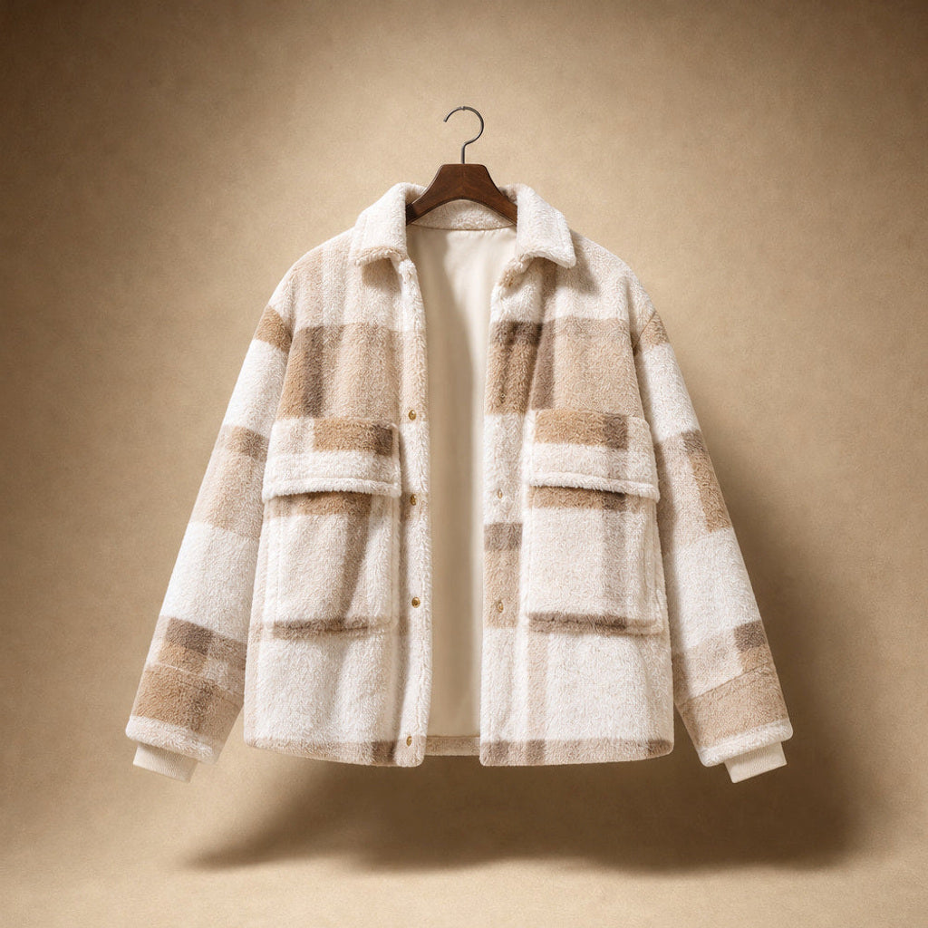 Rainhild | Samtjacke mit Karomuster und Stehkragen Weiß Weiß – Produktfoto