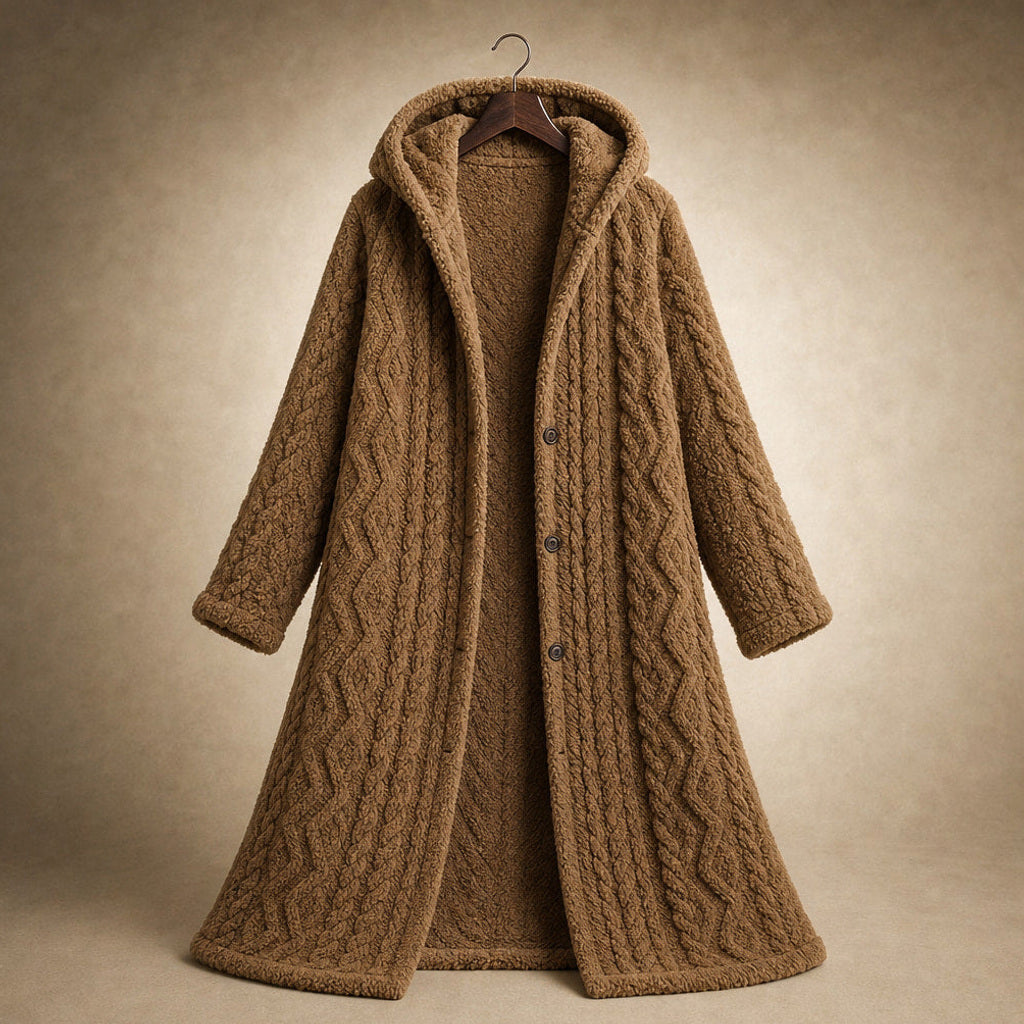 Ramhilde | Wollmantel mit Kapuze und Argyle-Jacquard – Produktfoto