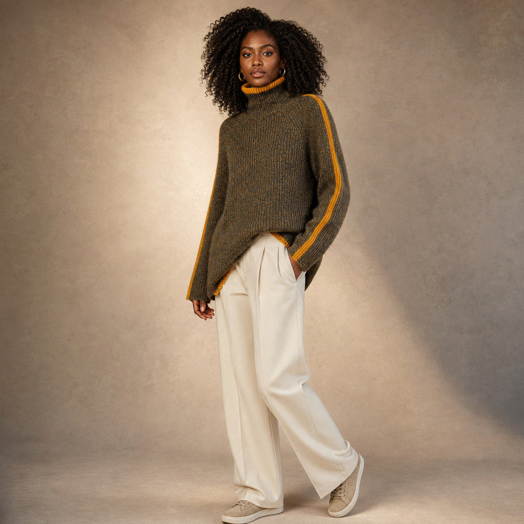 Ramtrud | Rollkragenpullover mit Melange-Strick Braun Braun – Seitenansicht