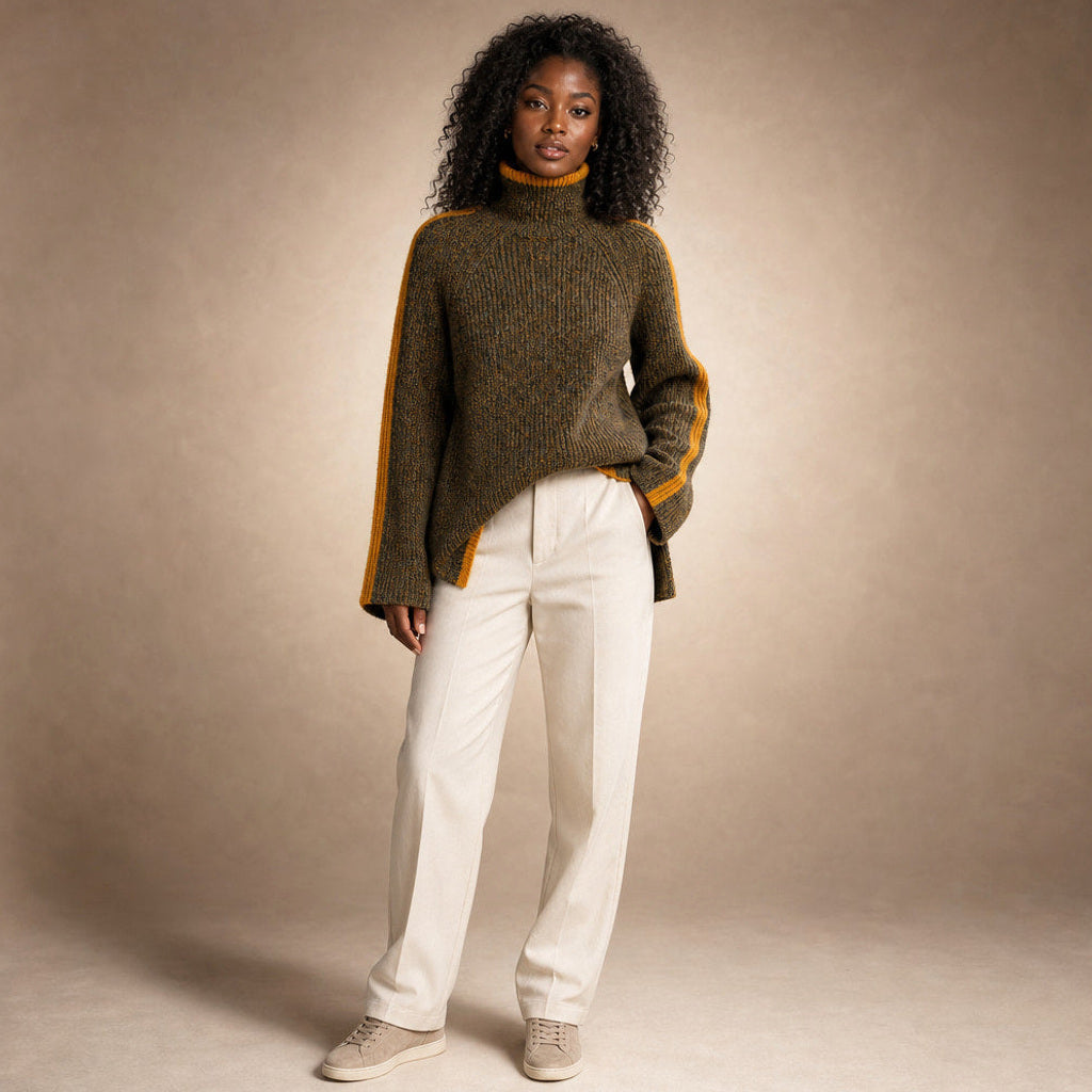Ramtrud | Rollkragenpullover mit Melange-Strick Braun Braun – Gesamtlook