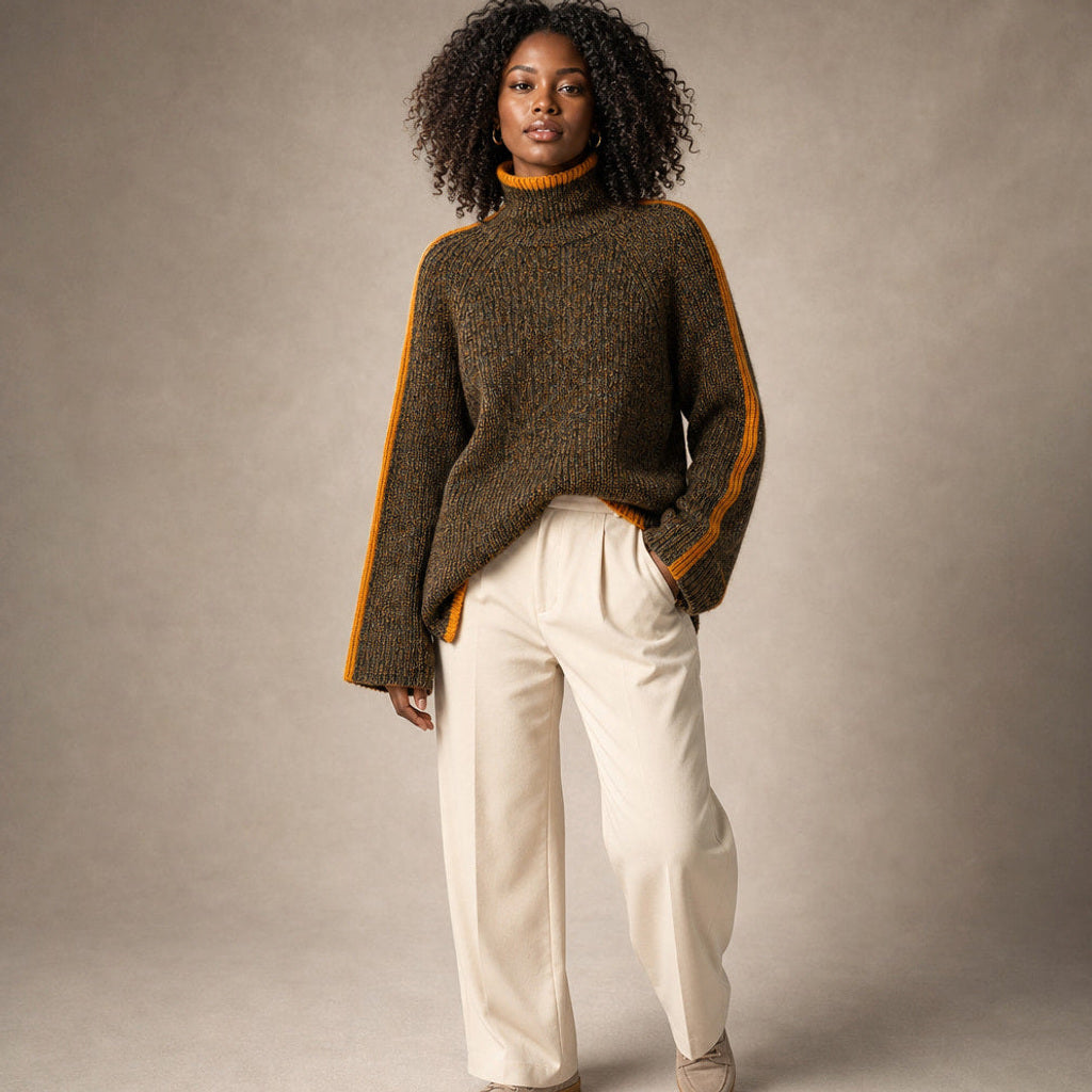 Ramtrud | Rollkragenpullover mit Melange-Strick Braun in Braun – Premium Editorial