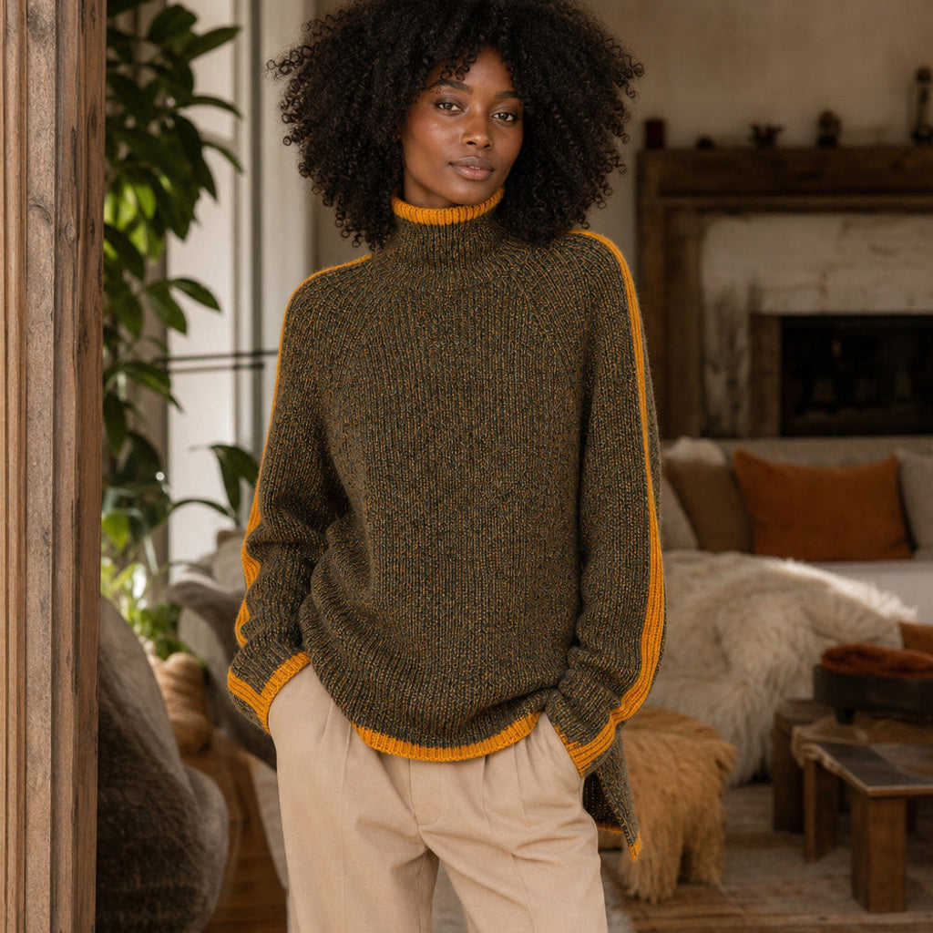 Ramtrud | Rollkragenpullover mit Melange-Strick Braun Braun – Gestyltes Editorial-Foto